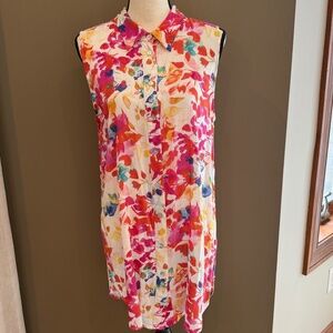 Soft Surroundings Women's Colorful Floral Button Down Sleeveless Top, Size Large